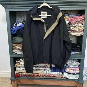 Vintage Oarsman 913 Jacket Mens XL Black Windbreaker Hooded Johnny Bench Pockets